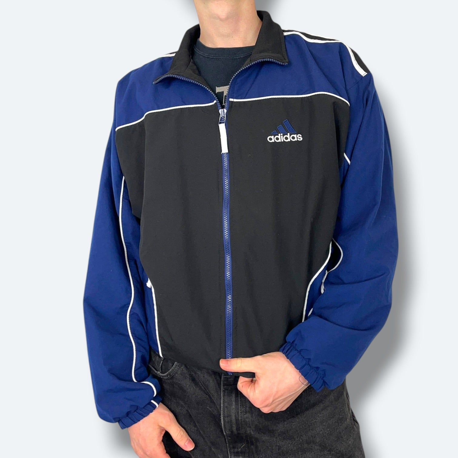 Adidas Vintage Trainingsjacke 90s Blau Schwarz M - Vinverse