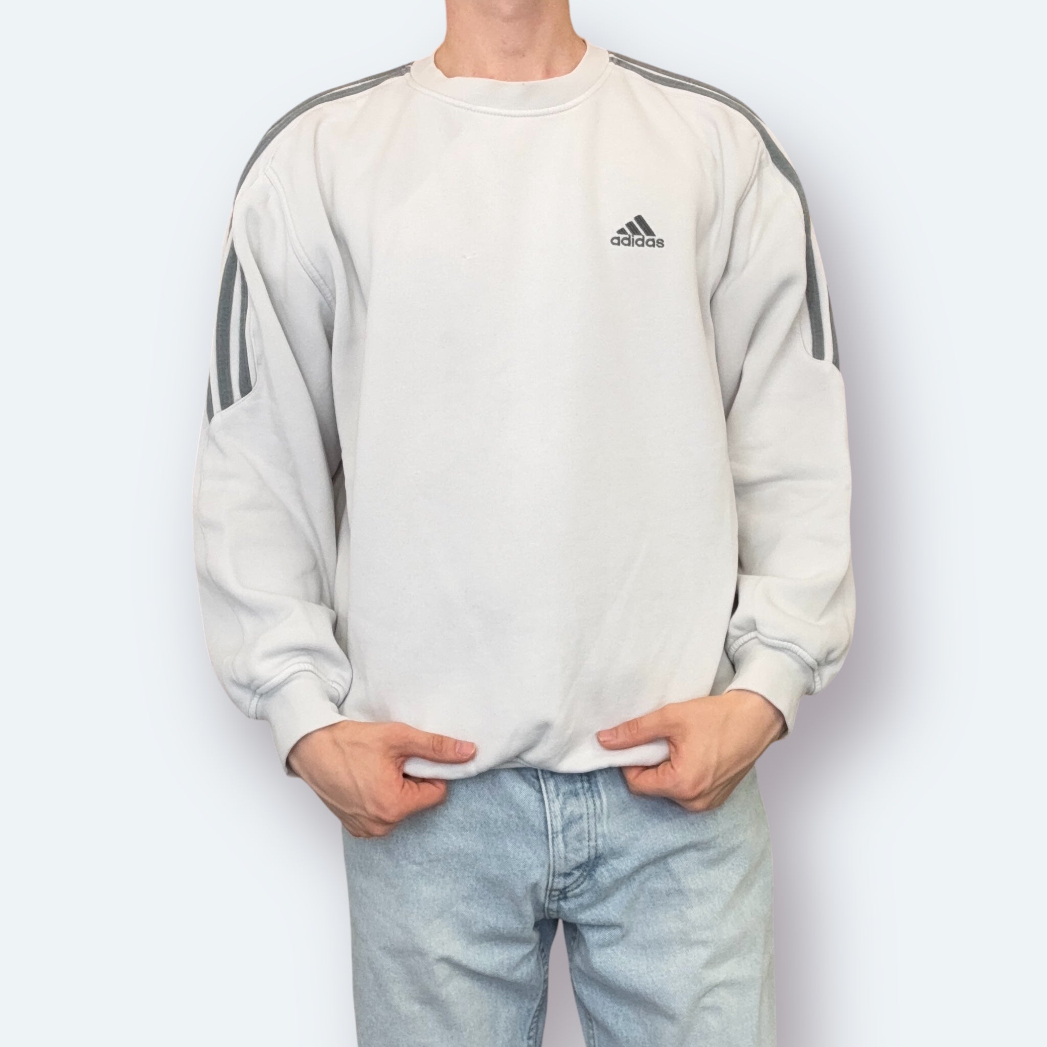 Adidas 2000er Sweater bestickt Hellgrau XL - Vinverse