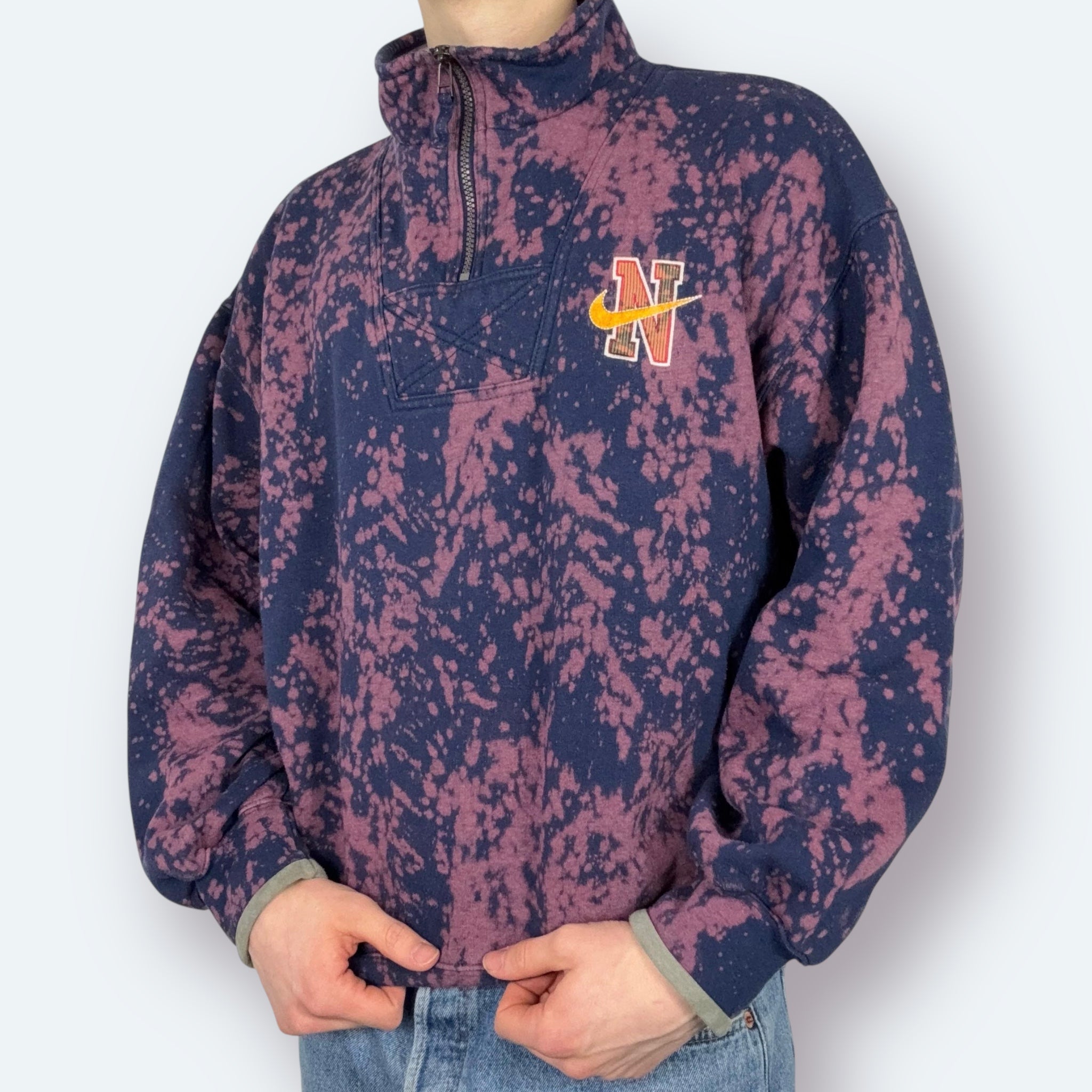 Nike 90s Vintage Re:Bleach Half Zip Sweater Marineblau Lila L - Vinverse