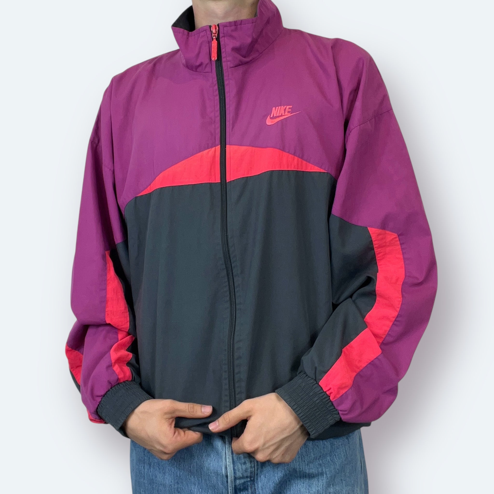 Nike 80er 90er Vintage Trainingsjacke Lila Schwarz L - Vinverse
