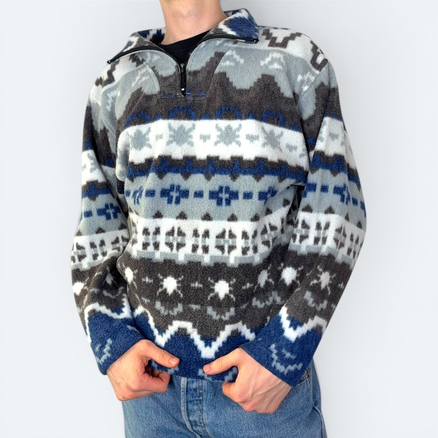 New Fast Vintage Fleece Pullover Gemustert Bunt M - Vinverse