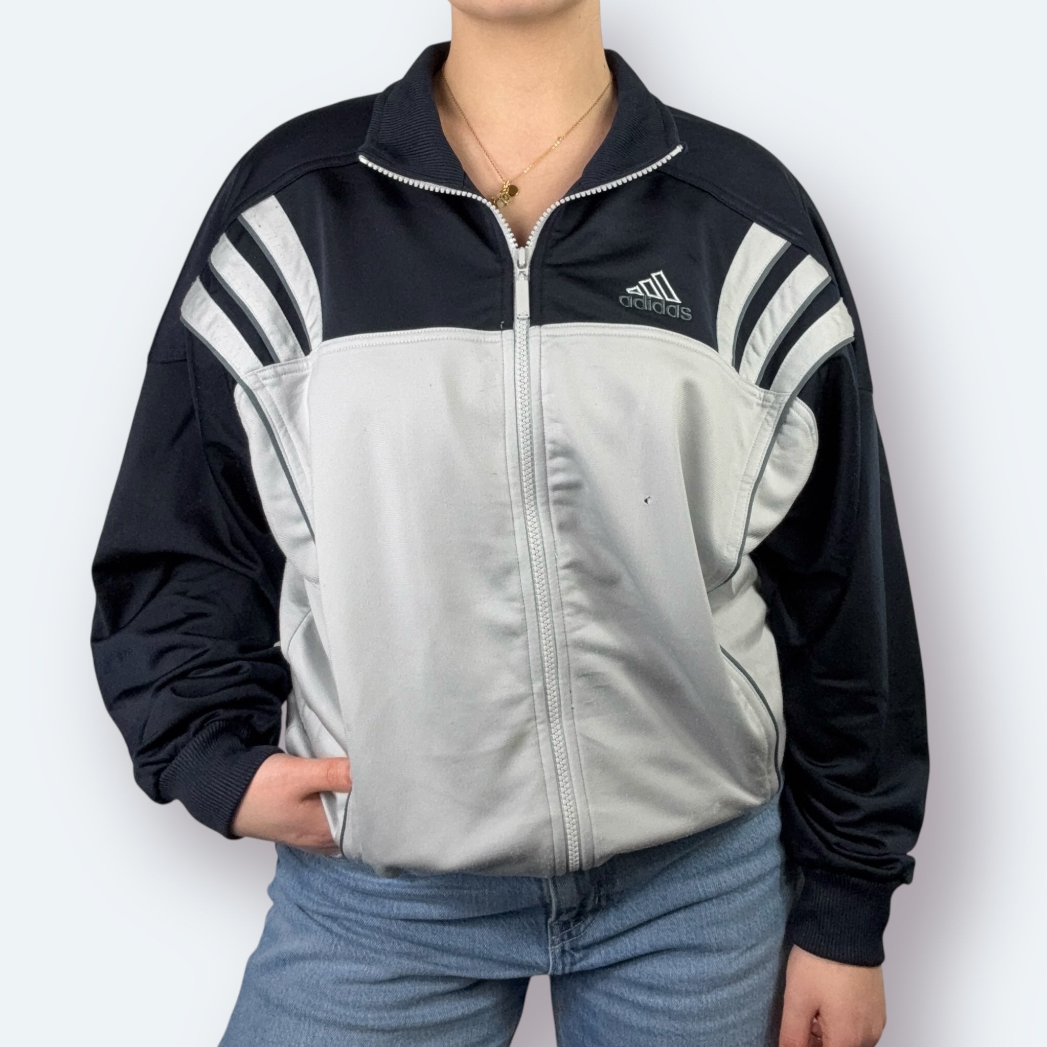 Adidas Vintage Trainingsjacke Grau Schwarz S - Vinverse