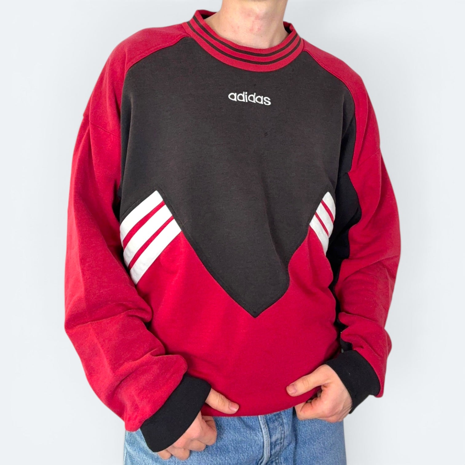 Adidas Vintage Sweater Washed Rot Schwarz XL - Vinverse