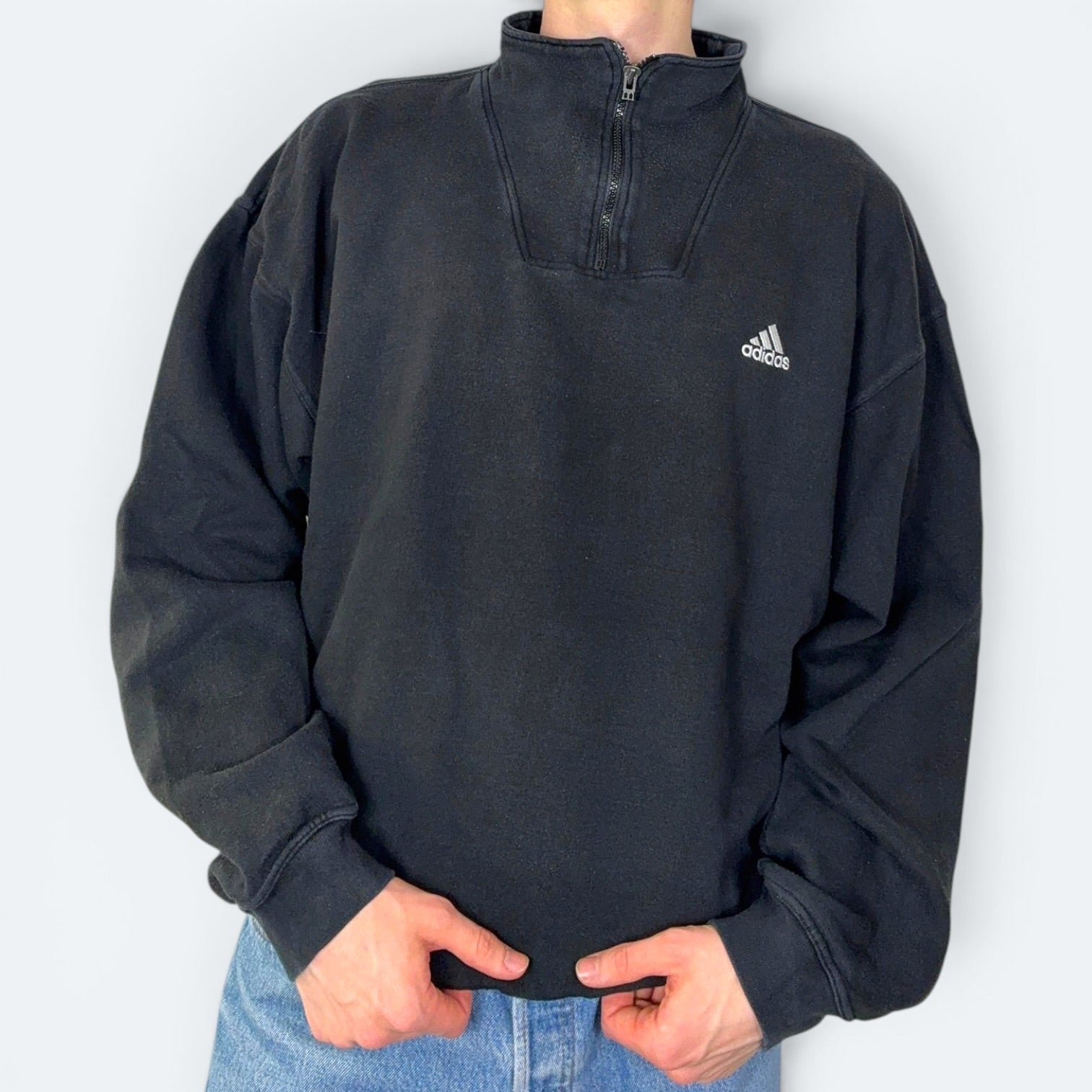 Adidas Vintage Half Zip Sweater 90s Schwarz XL - Vinverse