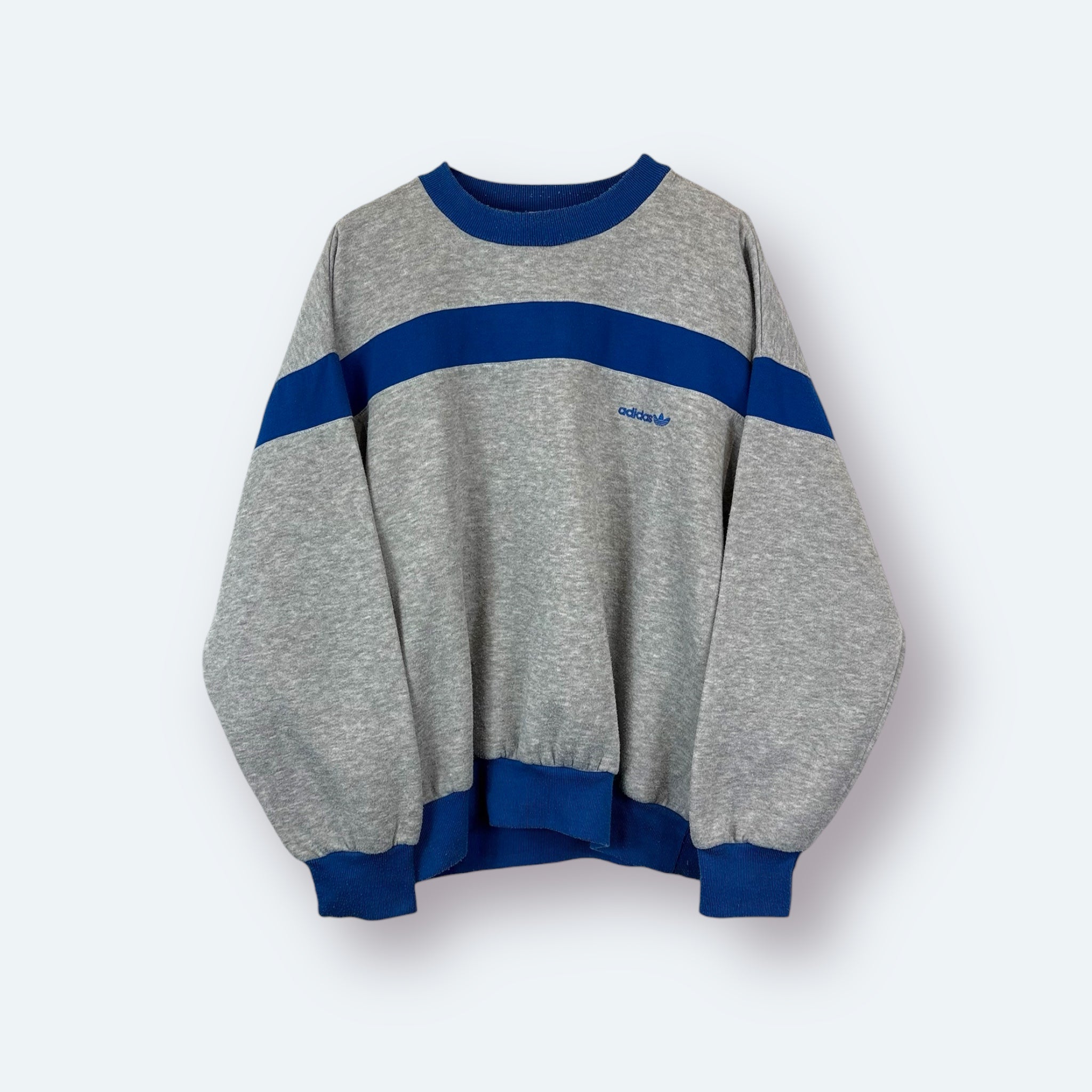 Adidas Vintage Sweater 80s Grau Blau M - Vinverse