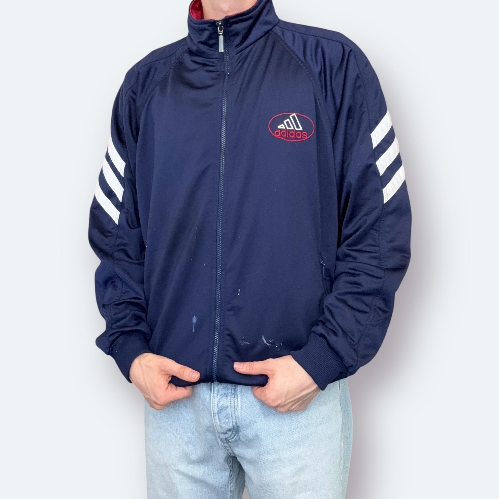 Adidas 90er Vintage Trainingsjacke bestickt Marineblau L - Vinverse