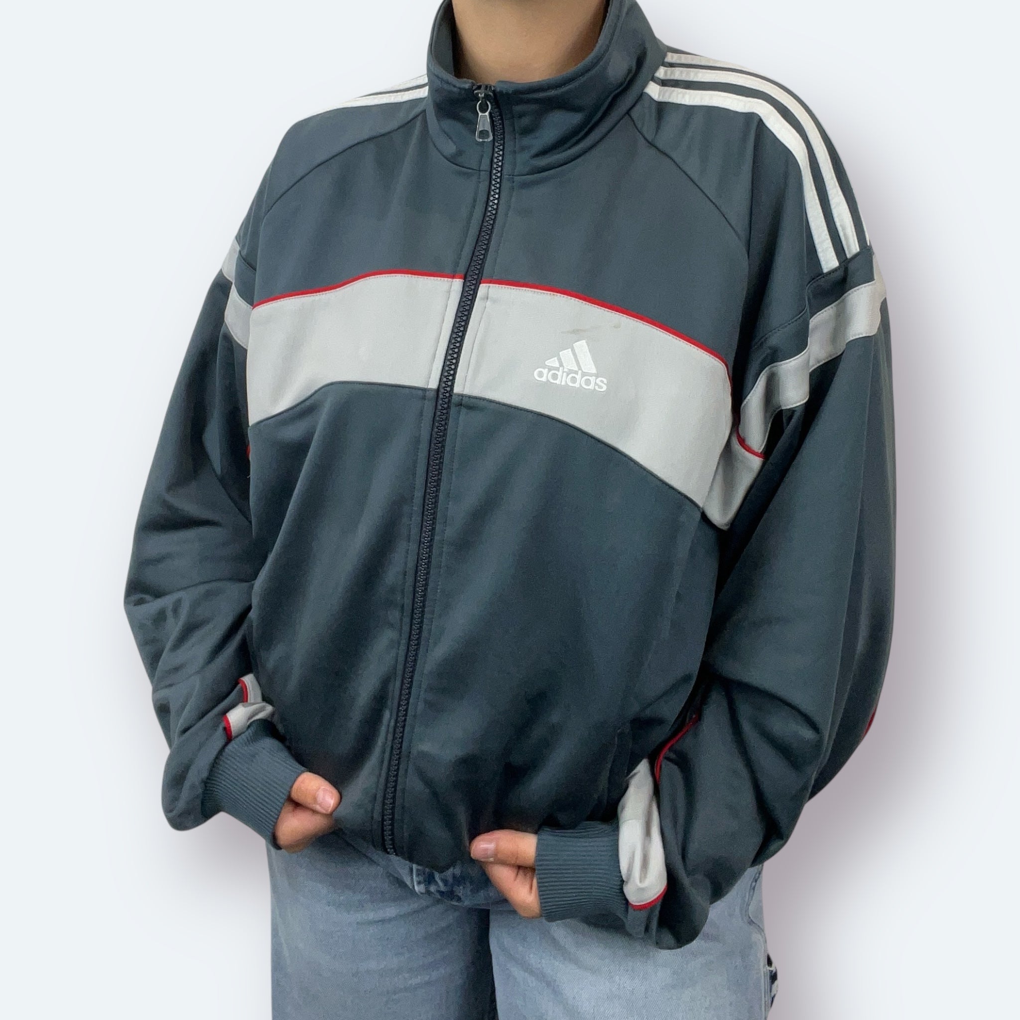 Adidas 2000er Trainingsjacke mit Rückenstick Grau M - Vinverse