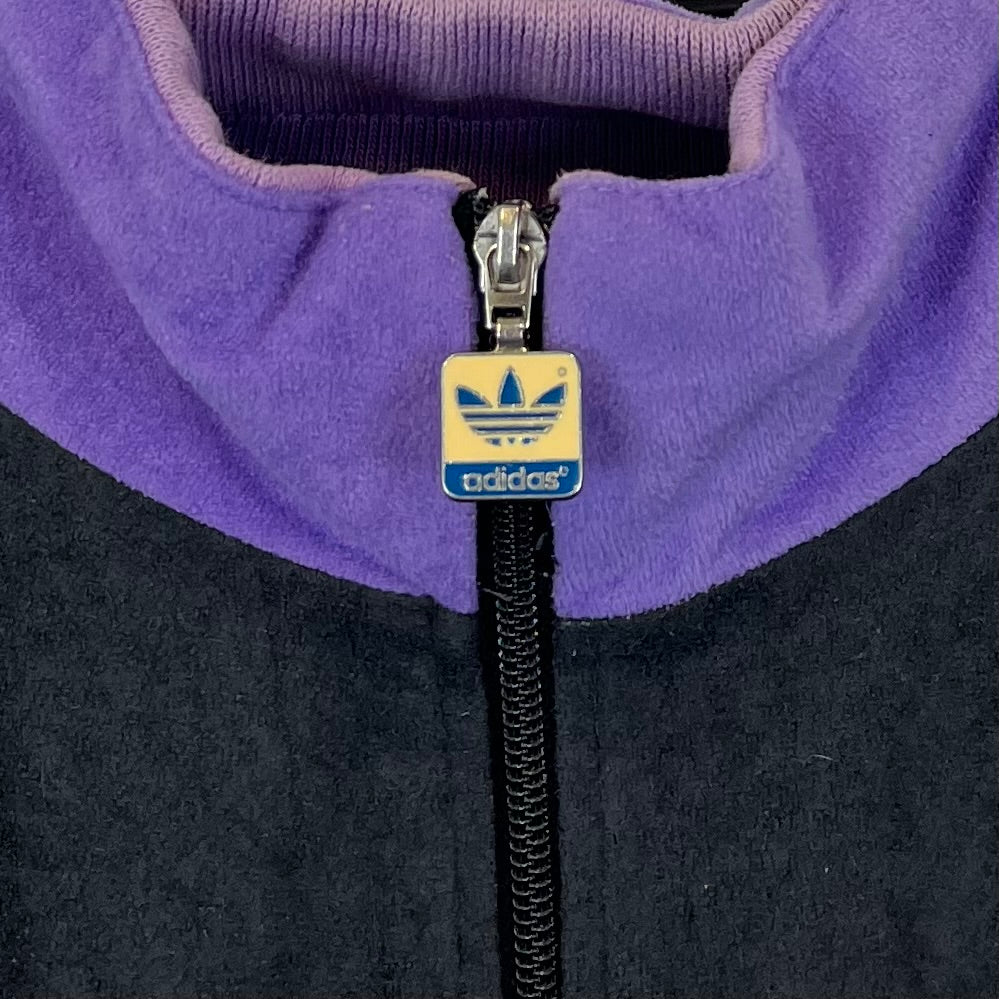 Adidas 80er Vintage Trainingsjacke Samt Schwarz Lila Türkis L - Vinverse