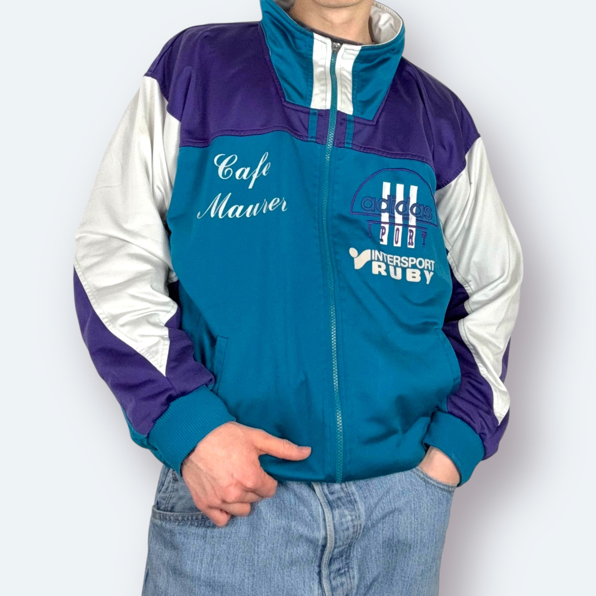 Adidas 90s Trefoil Vintage Trainingsjacke Türkis Lila L - Vinverse