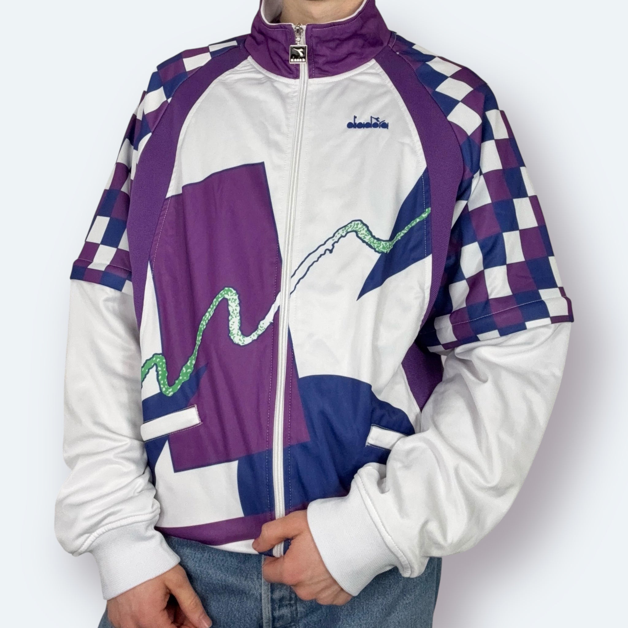 Diadora Retro 1990s Jim Courier Trainingsjacke Weiß Lila L - Vinverse