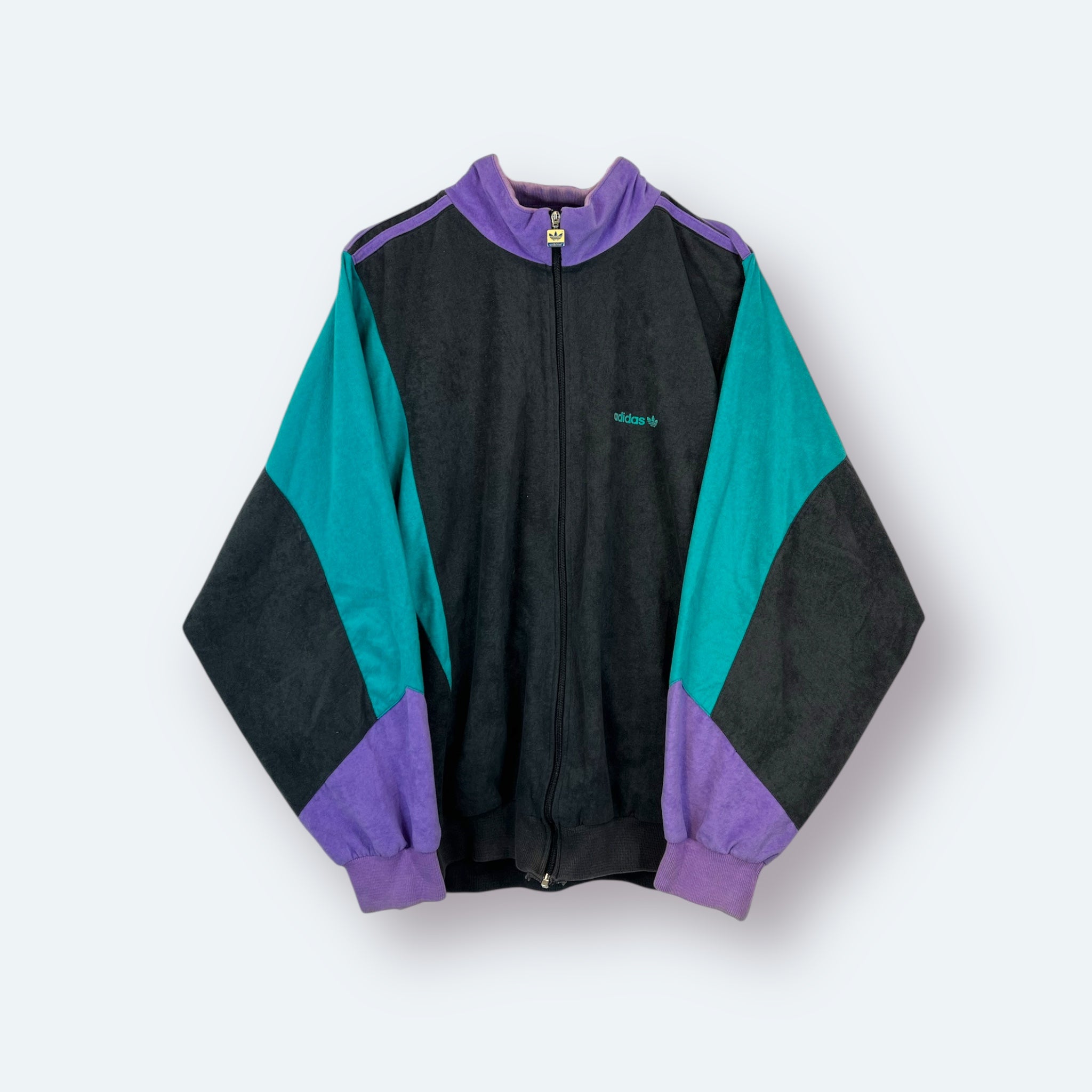 Adidas 80er Vintage Trainingsjacke Samt Schwarz Lila Türkis L - Vinverse