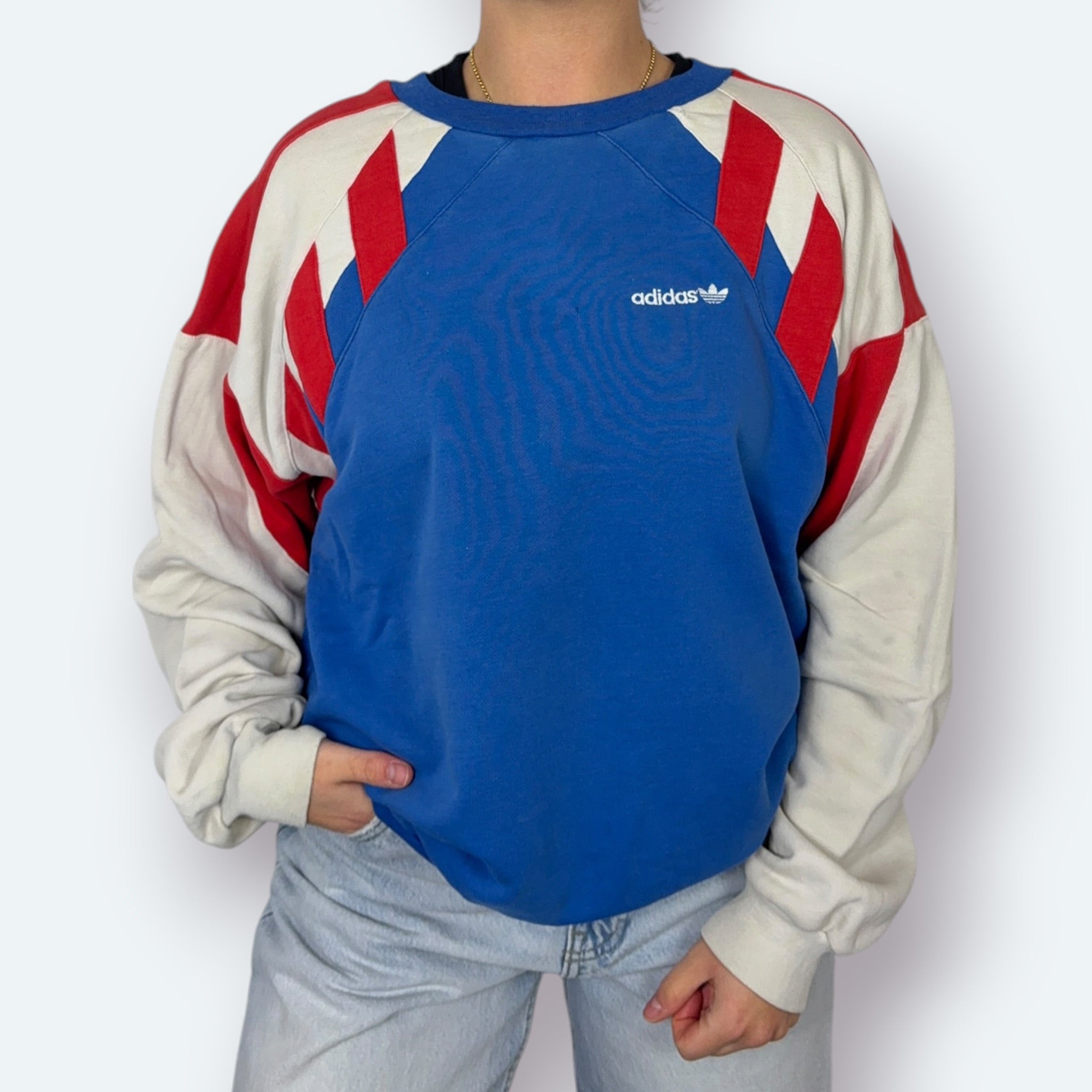 Adidas Vintage Sweater 90s Blau Weiß Rot S - Vinverse