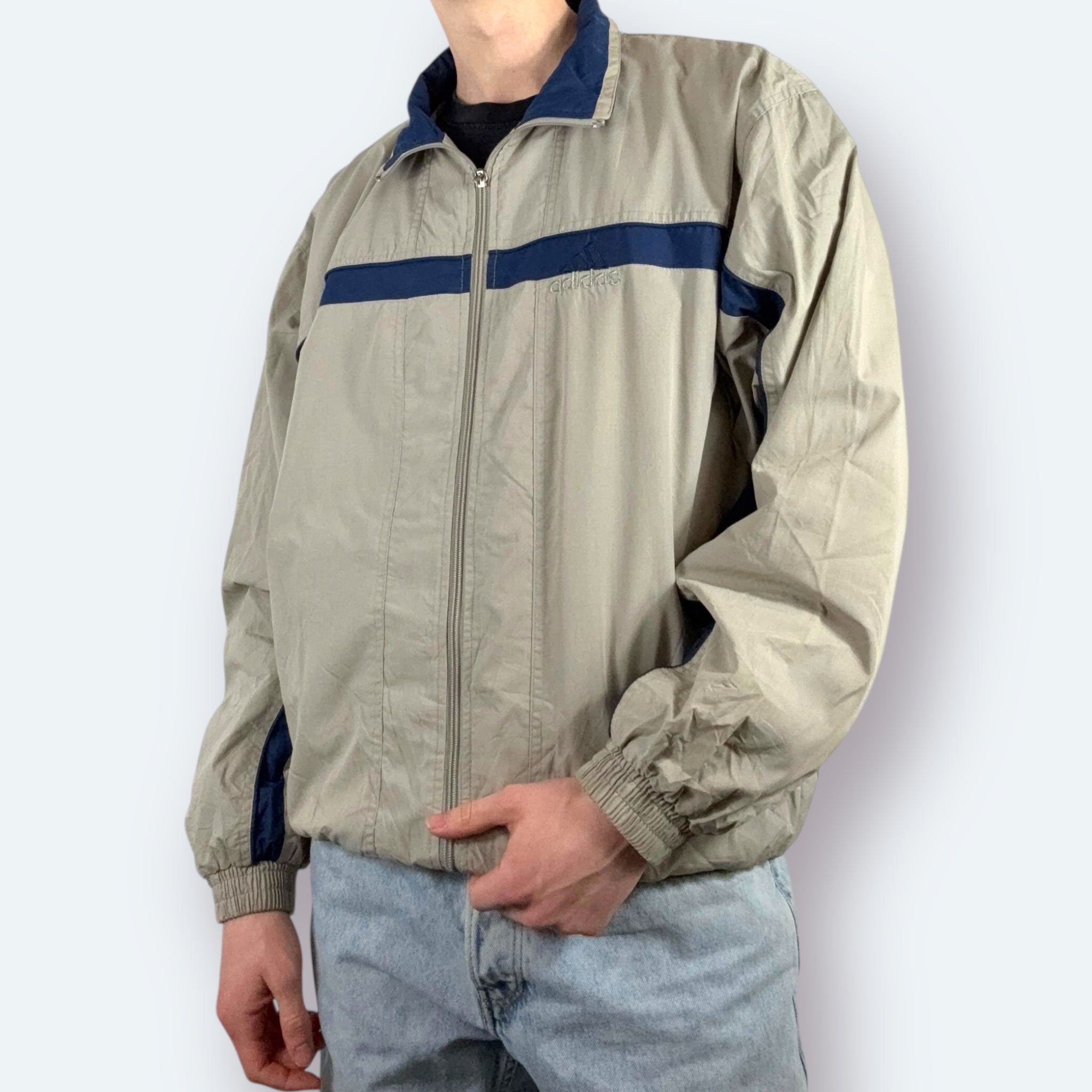 Adidas Vintage Trainingsjacke Beige Marineblau M - Vinverse