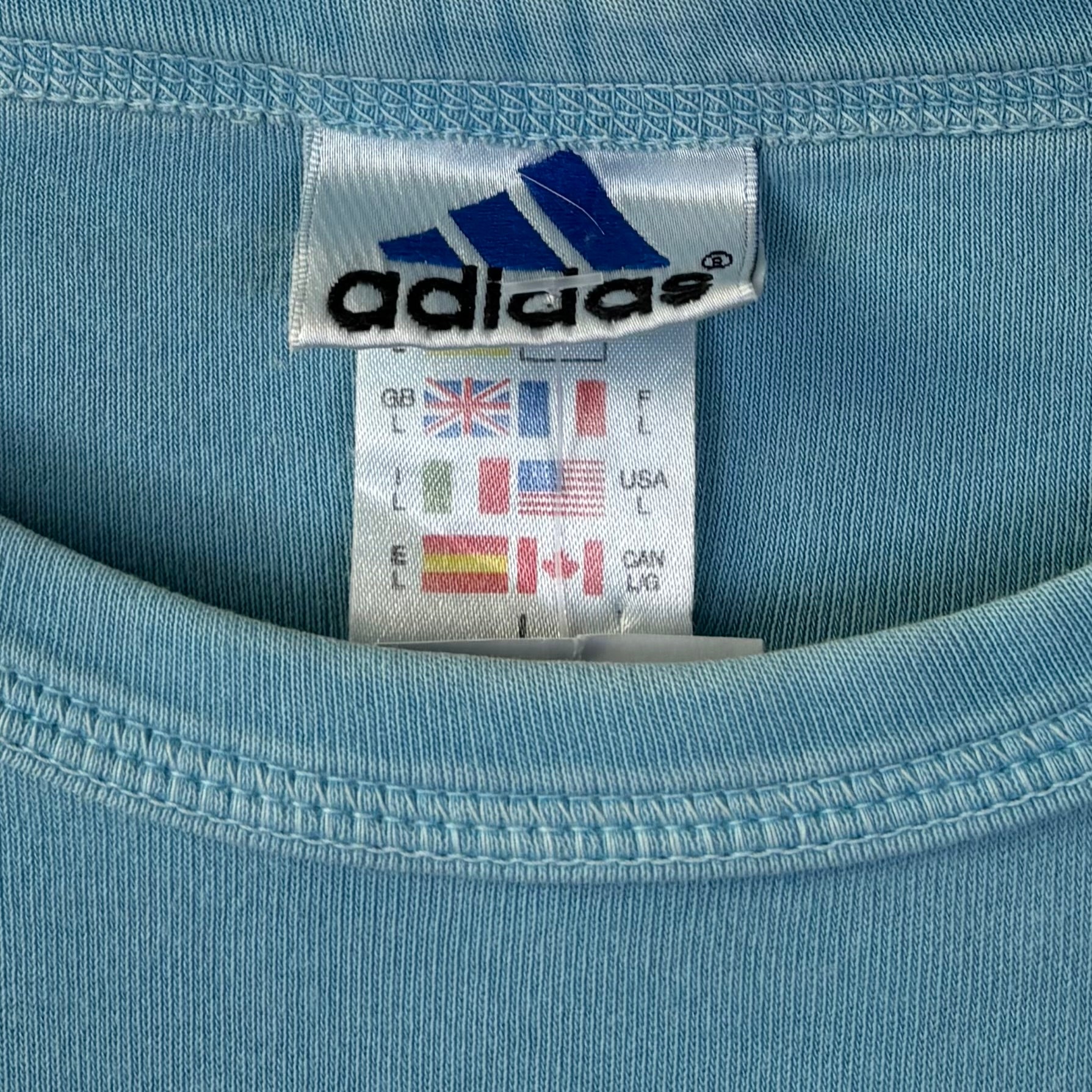 Adidas 90er Vintage Sweater bestickt Hellblau L - Vinverse