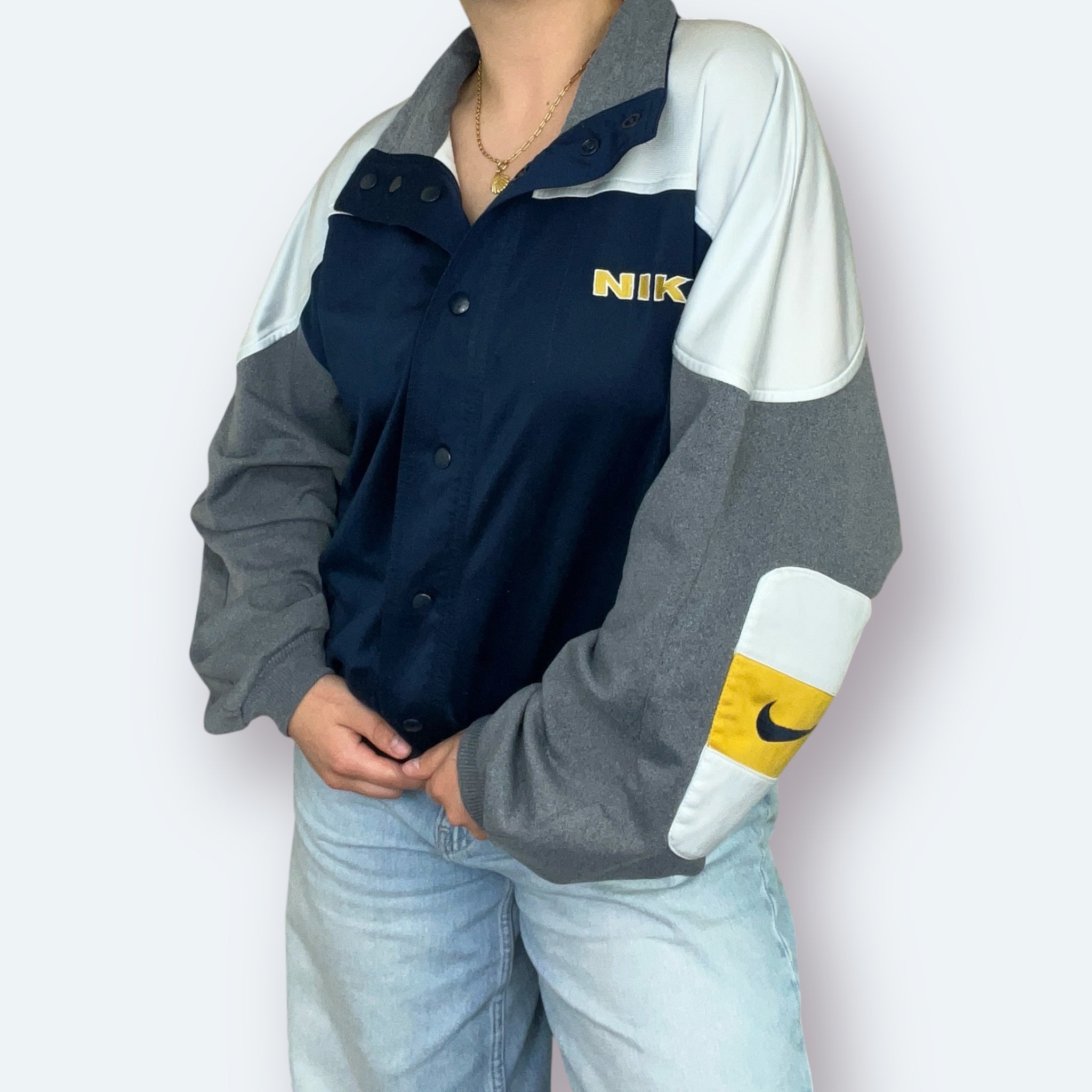 Nike 90er Vintage Trainingsjacke bestickt Blau M - Vinverse