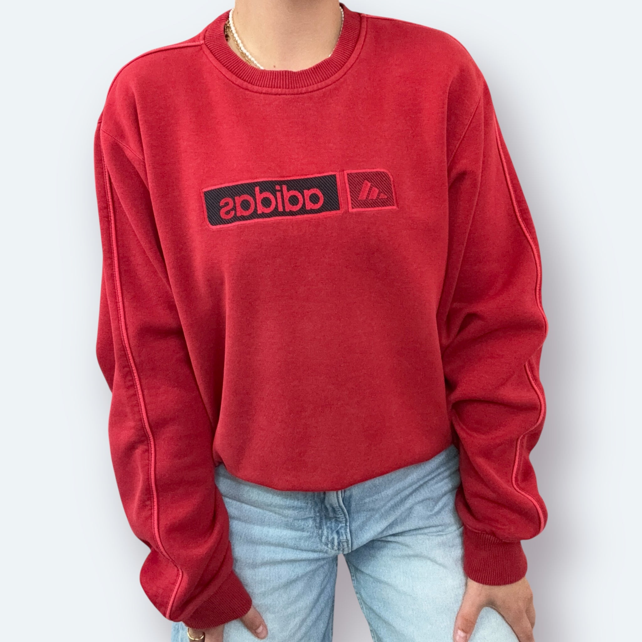 Adidas 2000er Sweater bestickt Rot M - Vinverse