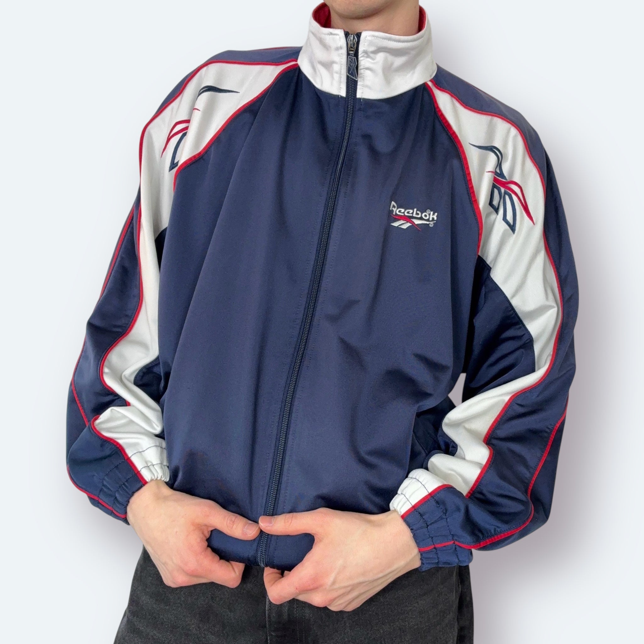 Reebok 90s Vintage Trainingsjacke Blau Rot Weiß M - Vinverse