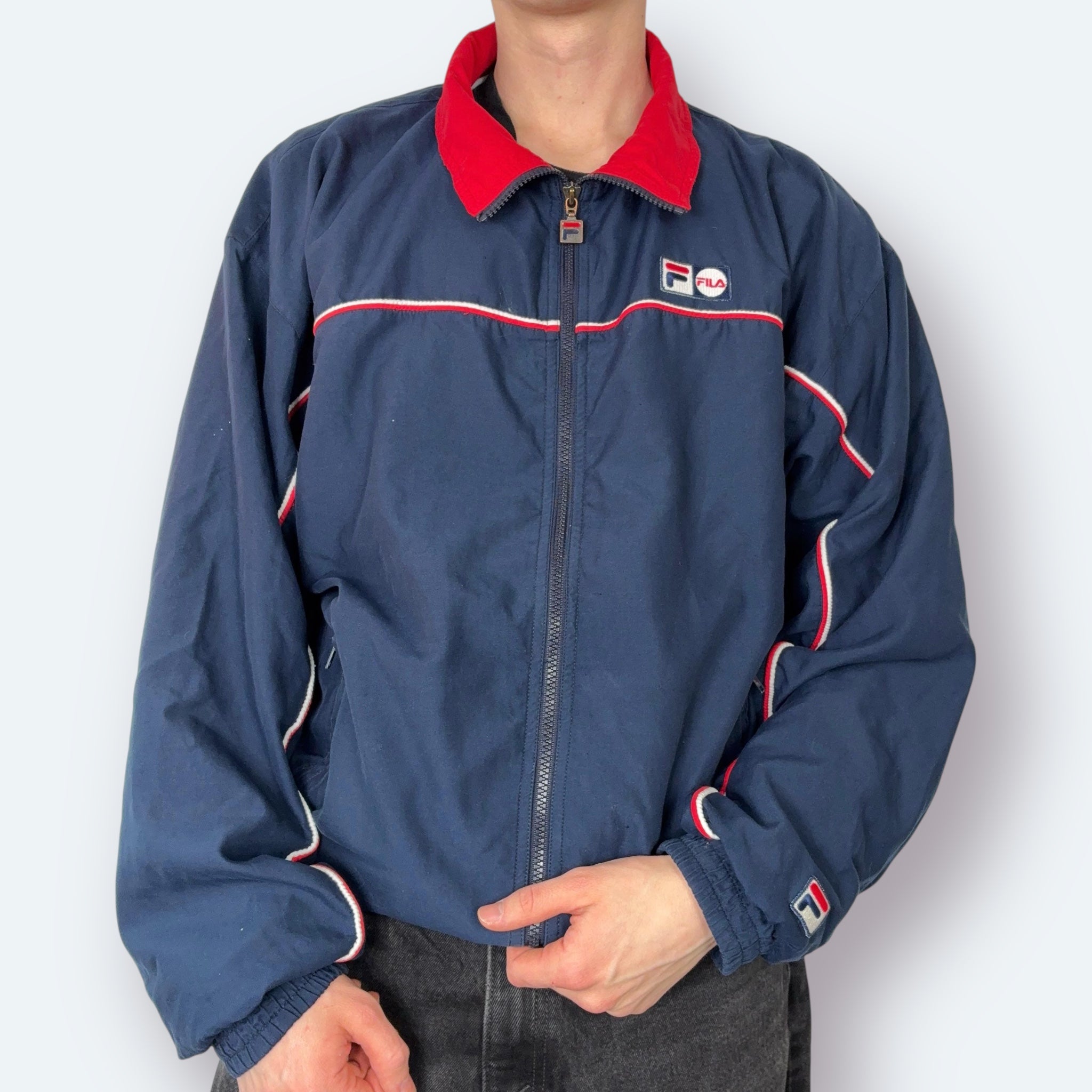 Fila 90s Vintage Trainingsjacke Marineblau L - Vinverse