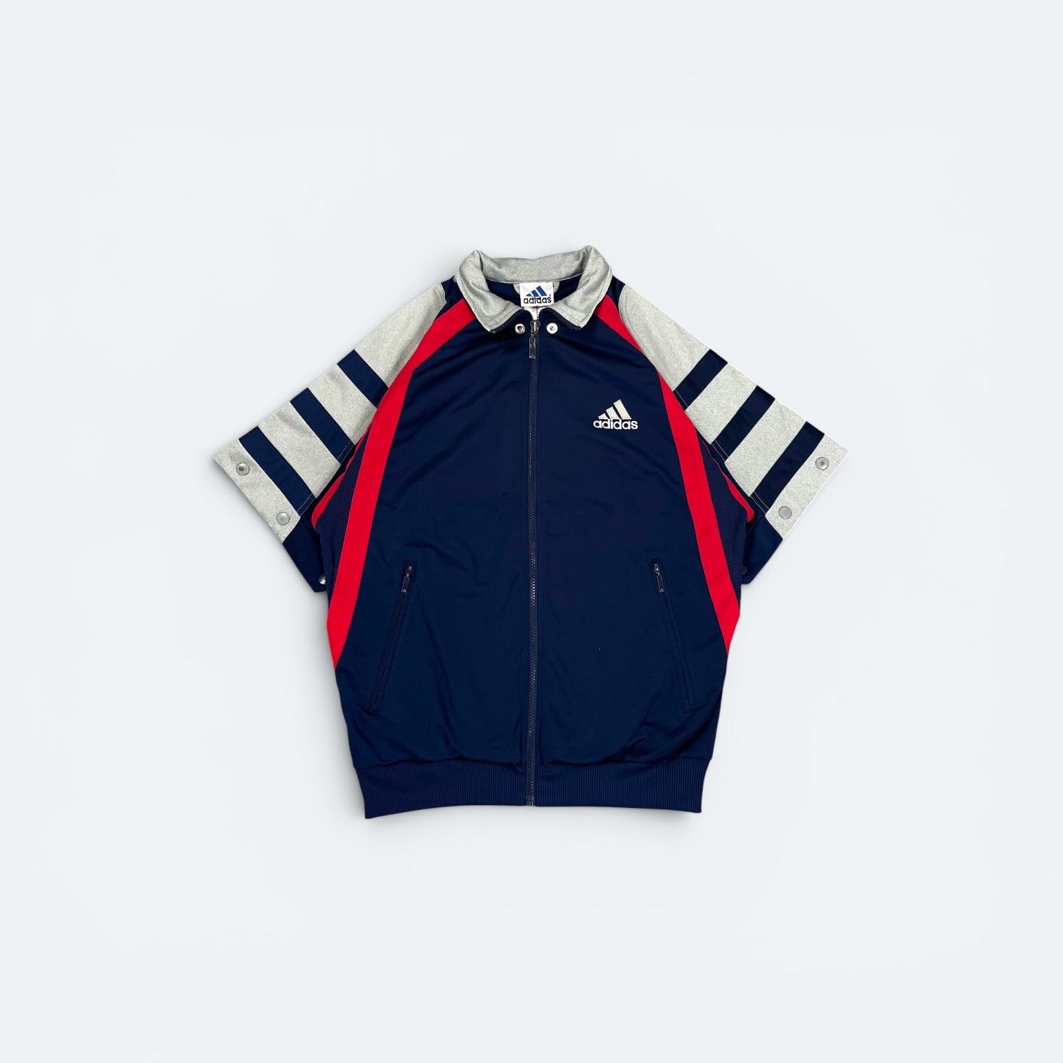 Adidas Vintage Trainingsjacke Kurzarm Blau Rot XL (FLECK ENTFERNBAR?) - Vinverse