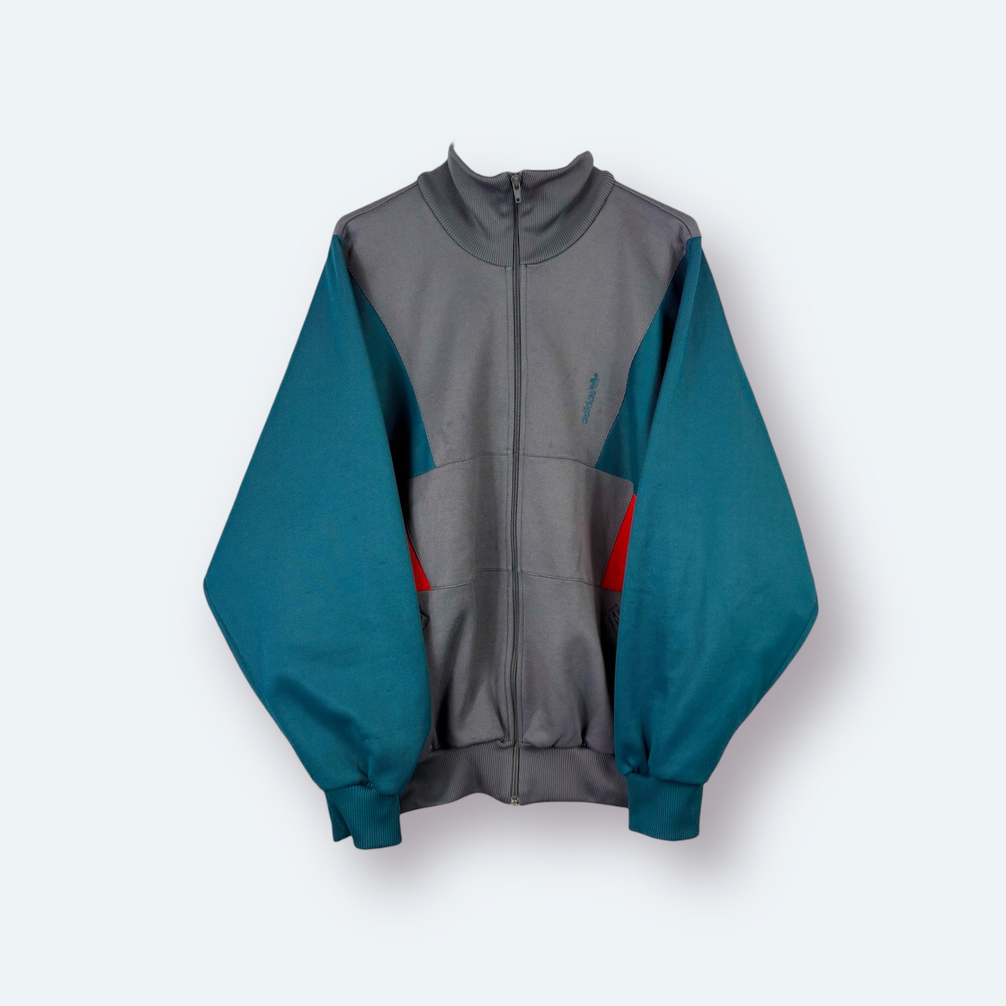 Adidas 80s Vintage Trainingsjacke Grau Türkis XL - Vinverse