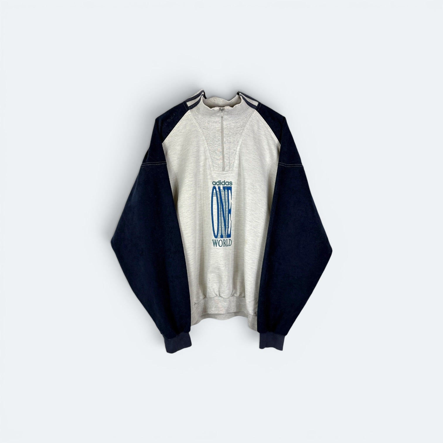 Adidas One World Vintage Half Zip 90s Grau Marineblau L - Vinverse