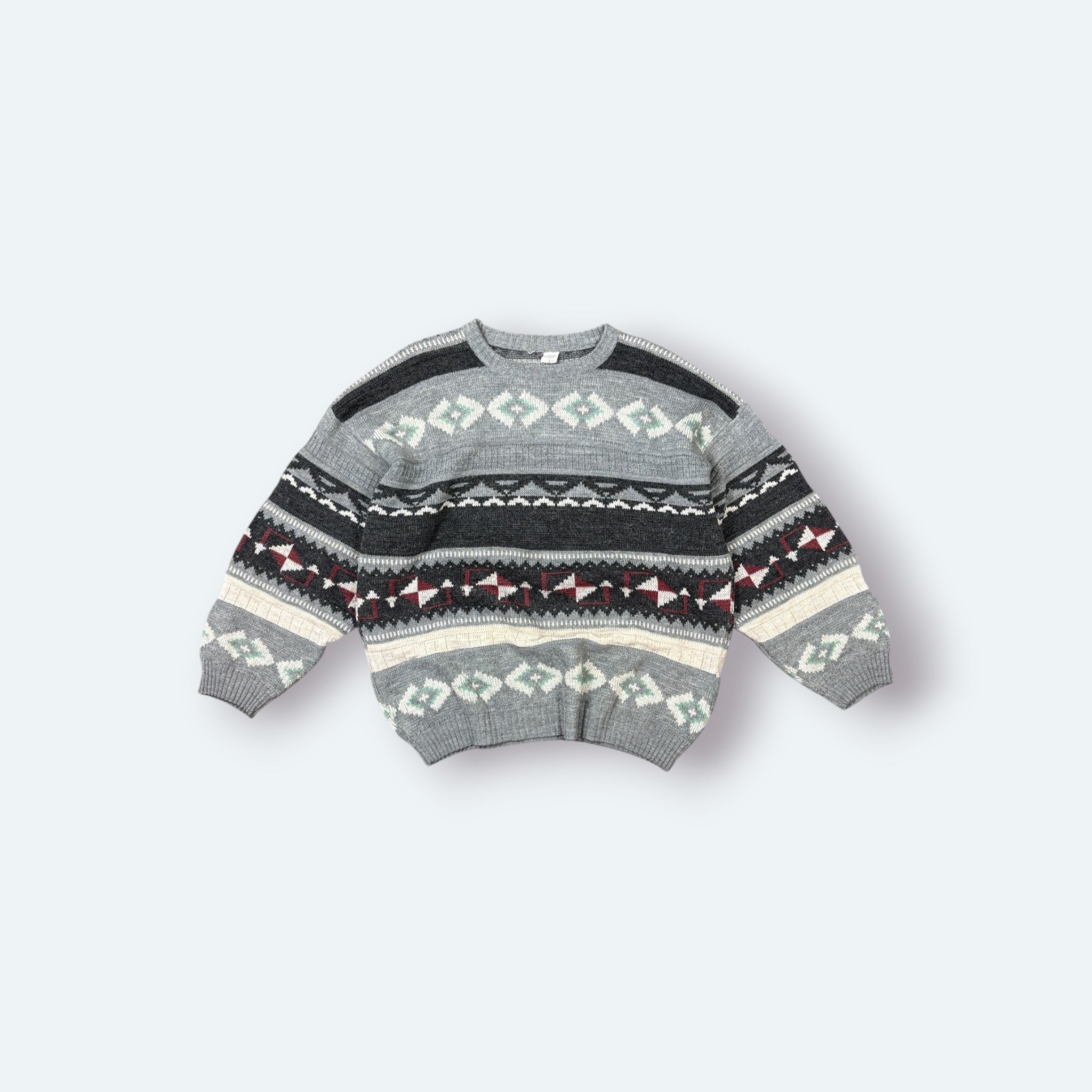 Vintage Vintage Strickpullover Geometrisch Grau XL